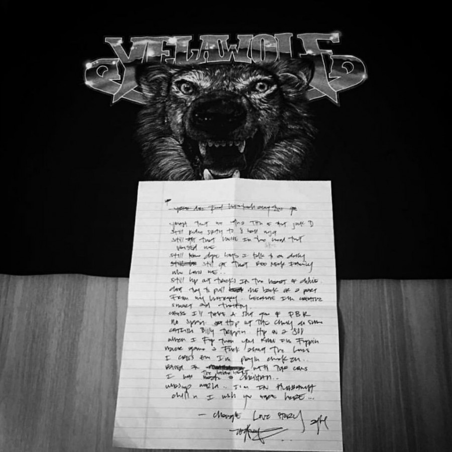 рукописный текст третьего куплета трека «Change» из последнего альбома Yelawolf «Love Story»